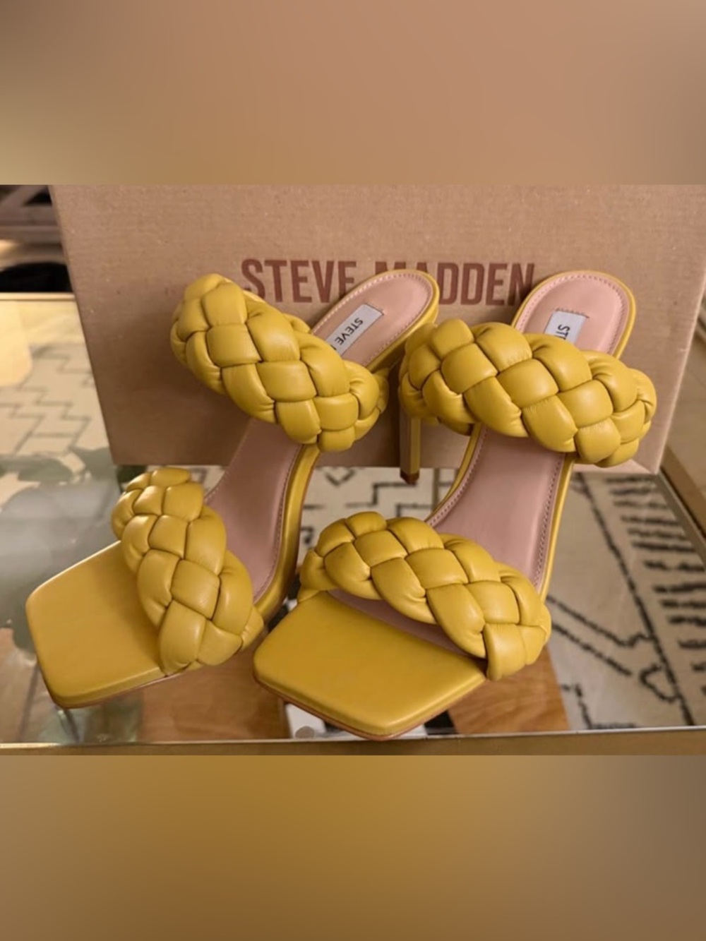 Steve Madden Kenley Citron Braided Double-Strap Stiletto Sandals 9.5 NWT